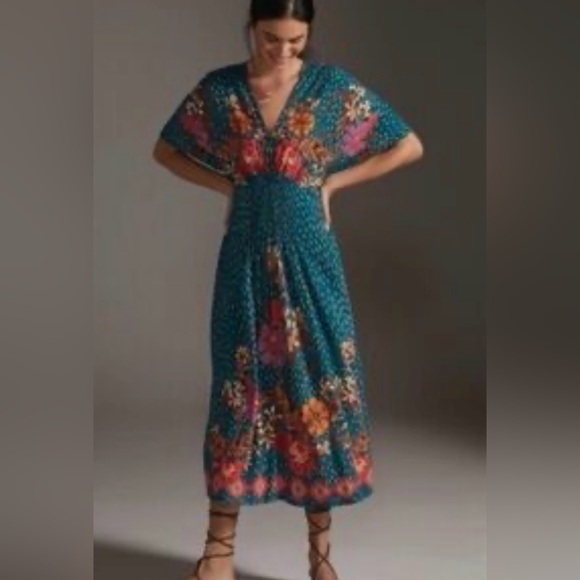 Dresses & Skirts - Anthropologie Blank London Teal Floral Print Tatiana Kaftan Dress One Size